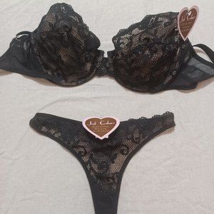 NEW Jodi Gallaer Black Lace Bra/Panty Set (sostén, sujetador, bragas, lencería)
